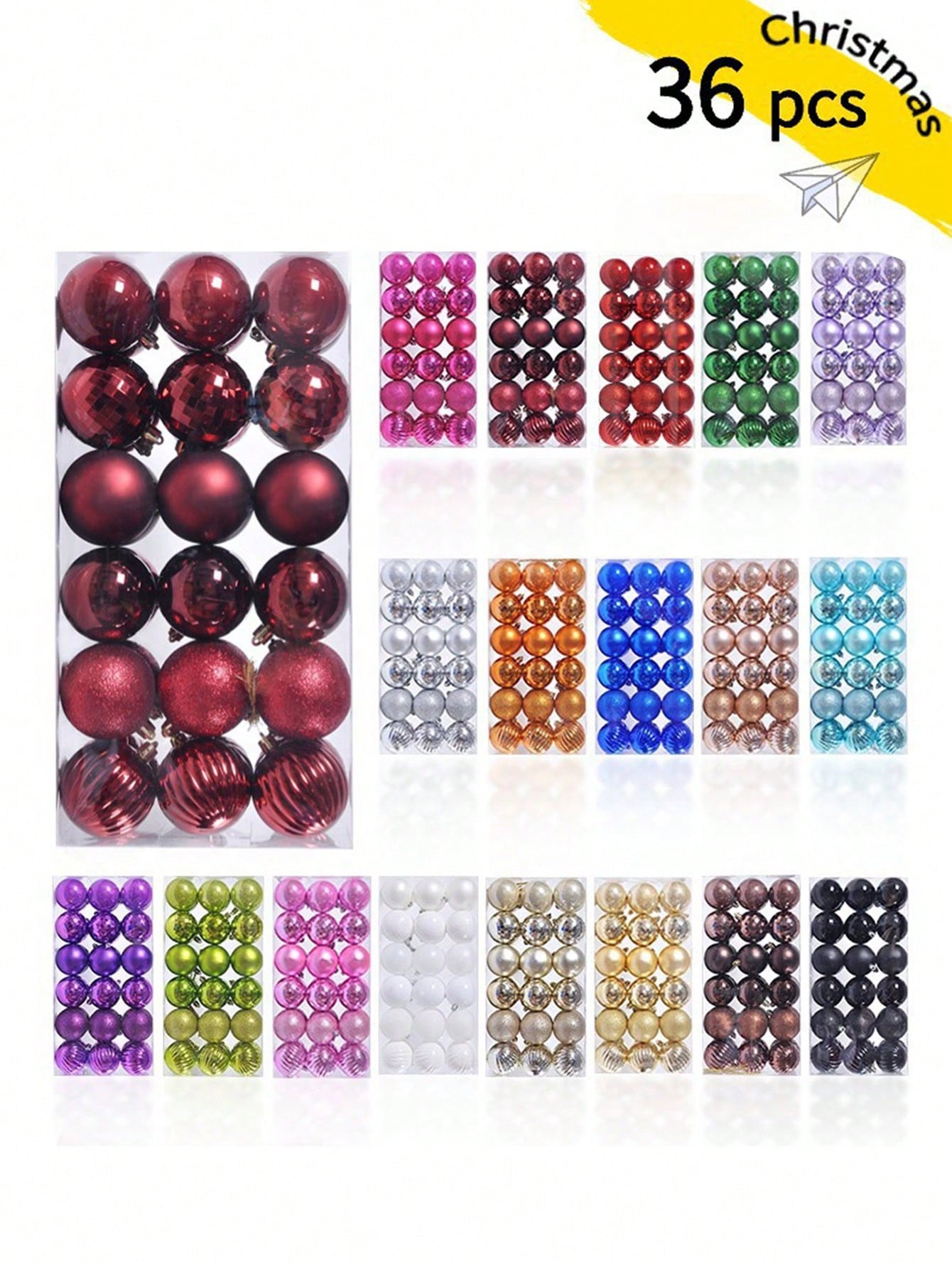 36Pcs/Set Christmas Balls Set - Assorted Styles, Plastic Hanging Decorations for Christmas Tree, Bohemian Style, Ideal for Thanksgiving, Christmas Decorations, Scene Decor, Festivals Decor, Room Decor, Home Decor, Offices Decor, Theme Party Decor, Christmas Decor, Christmas Balls Winter Christmas Decorations Home Christmas Gifts Christmas Decor